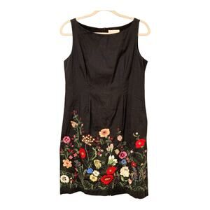 LA Cera Black Embroidered Wildflower Sleeveless Dress Size 6 (Small)